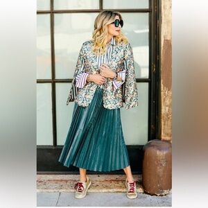 NWT Buru Faux Croc Pleated A-Line Skirt with Pockets XS/S Teal Spring Party